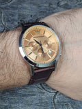 Emporio Armani Classic Chronograph Beige Dial Brown Leather Strap Watch For Men - AR2433 Authentic Buy Shop Now