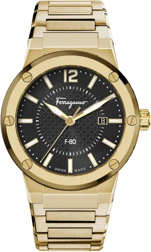 Salvatore Ferragamo F-80 Classic Black Dial Gold Steel Strap Watch for Men - SFHY00821 Authentic Buy Shop Now