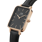 Daniel Wellington Quadro Sheffield Black Dial Black Leather Strap Watch For Women - DW00100435 Authentic Buy Shop Now