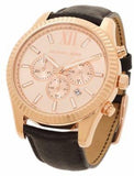Michael Kors Lexington Chronograph Rose Gold Dial Black Leather Strap Watch For Men - MK8516 Authentic Buy Shop Now