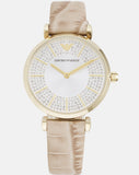 Emporio Armani Gianni T Bar Crystals Silver Dial Brown Leather Strap Watch For Women - AR11518 Authentic Buy Shop Now