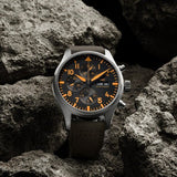 IWC Pilot's Watch Chronograph Black Dial Olive Green Calfskin Strap Watch for Men - IW377730 Authentic Buy Shop Now