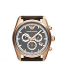 Emporio Armani Chronograph Gray Dial Brown Leather Strap Watch For Men - AR6043 Authentic Buy Shop Now