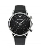 Emporio Armani Classic Chronograph Black Dial Black Leather Strap Watch For Men - AR1733 Authentic Buy Shop Now
