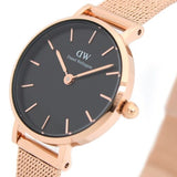 Daniel Wellington Petite Pressed Melrose Black Dial Rose Gold Mesh Strap Watch For Women - DW00100440 Authentic Buy Shop Now