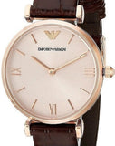 Emporio Armani Classic Quartz Pink Dial Brown Leather Strap Watch For Women - AR1911 Authentic Buy Shop Now