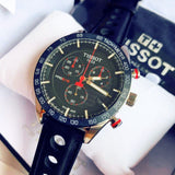 Tissot PRS 516 Chronograph Black Dial Black Leather Strap Watch For Men - T100.417.16.051.00 Authentic Buy Shop Now