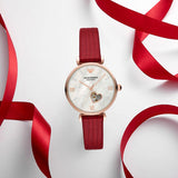 Emporio Armani Gianni T-Bar Mother of Pearl White Dial Red Leather Strap Watch For Women - AR60048 Authentic Buy Shop Now