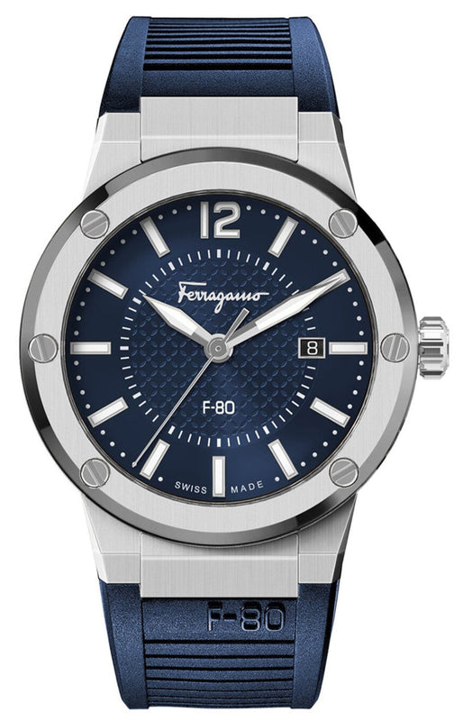Salvatore Ferragamo F-80 Blue Dial Blue Rubber Strap Watch For Men - SFHY01022 Authentic Buy Shop Now
