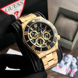 Guess Axle Multifunction Black Dial Gold Steel Strap Watch For Men - GW0488G2 Authentic Buy Shop Now
