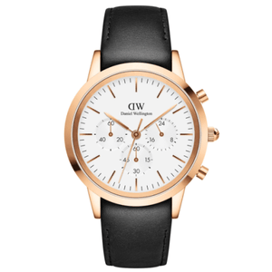 Daniel Wellington Iconic Chronograph Sheffield White Dial Black Leather Strap Watch For Men - DW00100646 Authentic Buy Shop Now