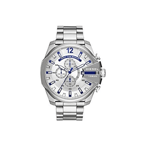 Diesel Mega Chief Chronograph White Dial Silver Steel Strap Watch For Men - DZ4477 Authentic Buy Shop Now
