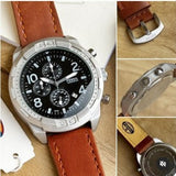 Fossil Bronson Chronograph Luggage Blue Dial Brown Leather Strap Watch for Men - FS5829 Authentic Buy Shop Now