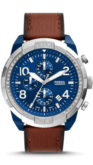 Fossil Bronson Chronograph Luggage Blue Dial Brown Leather Strap Watch for Men - FS5829 Authentic Buy Shop Now