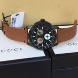 Gucci G-Timeless Chronograph Black Dial Brown Leather Strap Watch For Men - YA126271 Authentic Buy Shop Now
