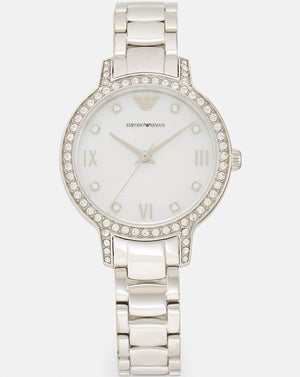 Emporio Armani Cleo Crystals Mother Of Pearl Dial Silver Steel Strap Watch For Women - AR11484 Authentic Buy Shop Now
