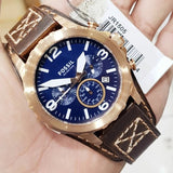 Fossil Nate Chronograph Blue Dial Brown Leather Strap Watch for Men - JR1505 Authentic Buy Shop Now