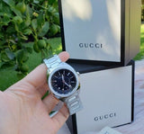 Gucci GG2570 Quartz Black Dial Silver Steel Strap Watch For Men - YA142401 Authentic Buy Shop Now