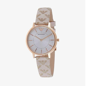Emporio Armani Classic White Dial Beige Leather Strap Watch For Women - AR11008 Authentic Buy Shop Now