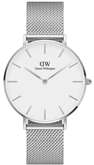 Daniel Wellington Petite Sterling Quartz White Dial Silver Mesh Bracelet Watch For Men - DW00100306 Authentic Buy Shop Now