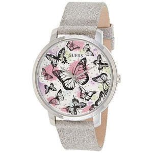 Guess Sparkle Butterfly White Dial Silver Leather Strap Watch For Women - GW0008L1 Authentic Buy Shop Now