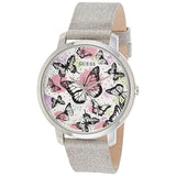 Guess Sparkle Butterfly White Dial Silver Leather Strap Watch For Women - GW0008L1 Authentic Buy Shop Now