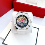 Guess Poseidon Chronograph Rainbow Dial White Silicone Strap Watch For Men - GW0425G4 Authentic Buy Shop Now