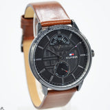 Tommy Hilfiger Hunter Black Dial Brown Leather Strap Watch for Men - 1791604 Authentic Buy Shop Now