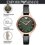 Emporio Armani Aurora Mother Of Pearl Black Dial Black Leather Strap Watch For Women - AR11056 Authentic Buy Shop Now