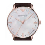 Emporio Armani Classic Quartz Mother of Pearl Dial Brown Leather Strap Watch For Women - AR1601 Authentic Buy Shop Now