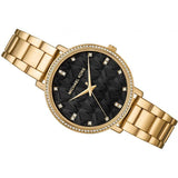 Michael Kors Pyper Three-Hand Black Dial Gold Steel Strap Watch For Women - MK4593 Authentic Buy Shop Now