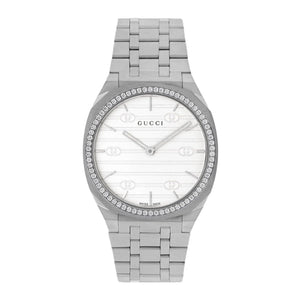 Gucci 25H Quartz Diamonds Silver Dial Silver Steel Strap Watch for Women - YA163401 Authentic Buy Shop Now