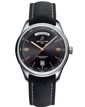 Breitling Premier Automatic 40mm Day & Date Black Dial Black Strap Mens Watch - A45340241B1X1 Authentic Buy Shop Now