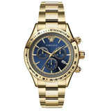 Versace Classic Chronograph Quartz Blue Dial Gold Steel Strap Watch For Men - VEV700619 Authentic Buy Shop Now
