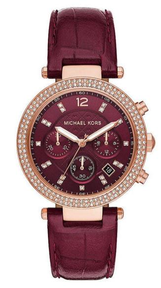 Michael Kors Parker Chronograph Red Dial Red Leather Strap Watch For Women - MK6986 Authentic Buy Shop Now