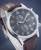 Hugo Boss Aeroliner Chronograph Quartz Grey Dial Brown Leather Strap Watch For Men - HB1512570 Authentic Buy Shop Now