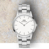 Daniel Wellington Iconic Link White Dial Silver Steel Strap Watch For Women - DW00100205 Authentic Buy Shop Now