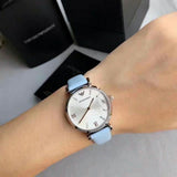 Emporio Armani Gianni T-Bar White Dial Blue Leather Strap Watch for Women - AR1928 Authentic Buy Shop Now
