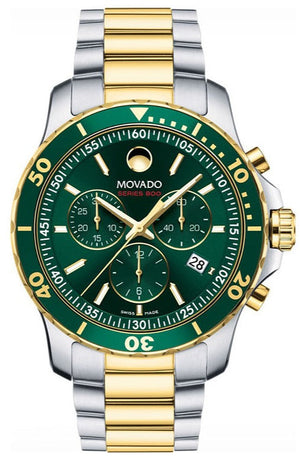 Movado Series 800 Chronograph Green Dial Two Tone Steel Strap Watch For Men - 2600148 Authentic Buy Shop Now