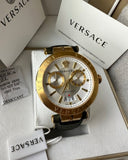 Versace Aion Chronograph White Dial Green Leather Strap Watch for Men - VBR020017 Authentic Buy Shop Now