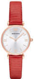 Emporio Armani Gianni T Bar Silver Dial Red Leather Strap Watch For Women - AR1876 Authentic Buy Shop Now