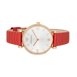 Emporio Armani Gianni T Bar Silver Dial Red Leather Strap Watch For Women - AR1876 Authentic Buy Shop Now