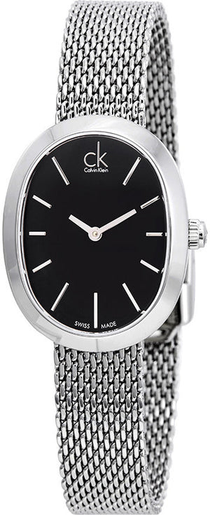 Calvin Klein Incentive Black Dial Silver Mesh Bracelet Watch for Women - K3P23121 Authentic Buy Shop Now