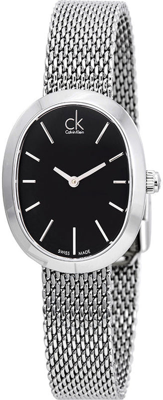 Calvin Klein Incentive Black Dial Silver Mesh Bracelet Watch for Women - K3P23121 Authentic Buy Shop Now