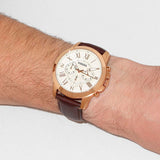 Fossil Grant Chronograph White Dial Brown Leather Strap Watch for Men - FS4991 Authentic Buy Shop Now