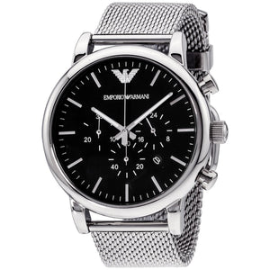Emporio Armani Classic Chronograph Black Dial Silver Mesh Bracelet Watch For Men - AR1808 Authentic Buy Shop Now