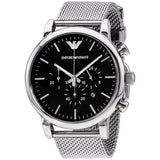 Emporio Armani Classic Chronograph Black Dial Silver Mesh Bracelet Watch For Men - AR1808 Authentic Buy Shop Now