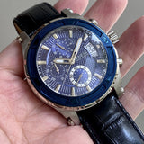 Guess Pinnacle Chronograph Quartz Blue Dial Black Leather Strap Watch For Men - W0673G4 Authentic Buy Shop Now