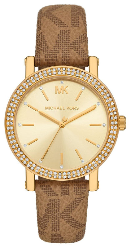 Michael Kors Quartz Gold Dial Brown Leather Strap Watch For Women - MKO1026 Authentic Buy Shop Now