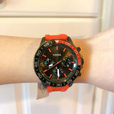 Fossil Bannon Chronograph Grey Dial Orange Silicone Strap Watch for Men - BQ2500 Authentic Buy Shop Now